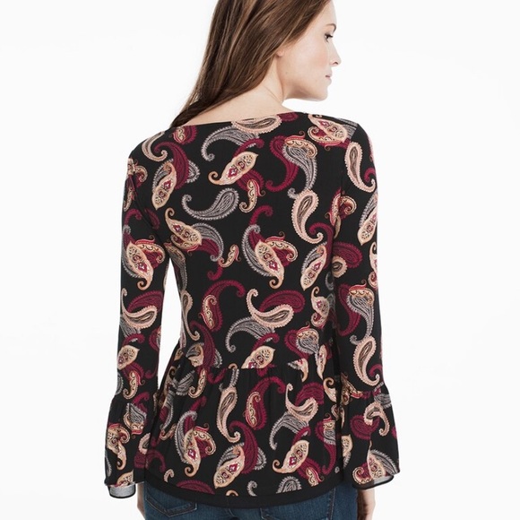 WHBM Long Sleeve Paisley Printed Blouse - Picture 3 of 12